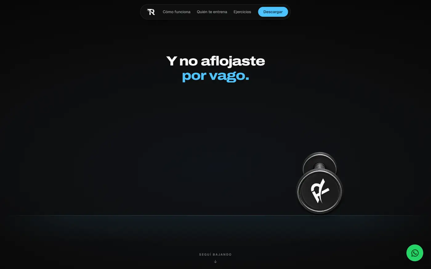 Una sección de marca, con el isotipo sobre una mancuerna en 3D