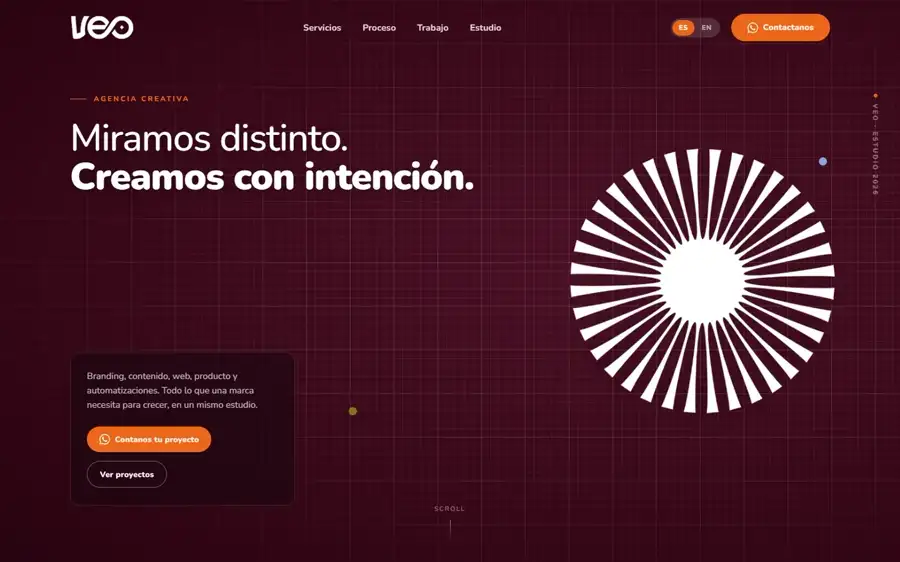 La portada de un sitio de agencia creativa