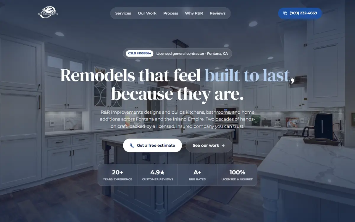 Portada del sitio de R&R Improvements